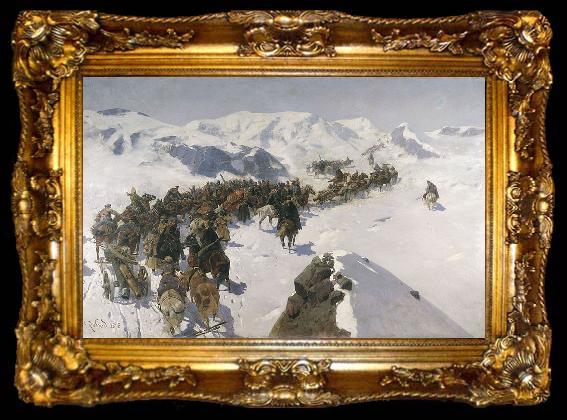 framed  Franz Roubaud Count Argutinsky crossing the Caucasian range, ta009-2